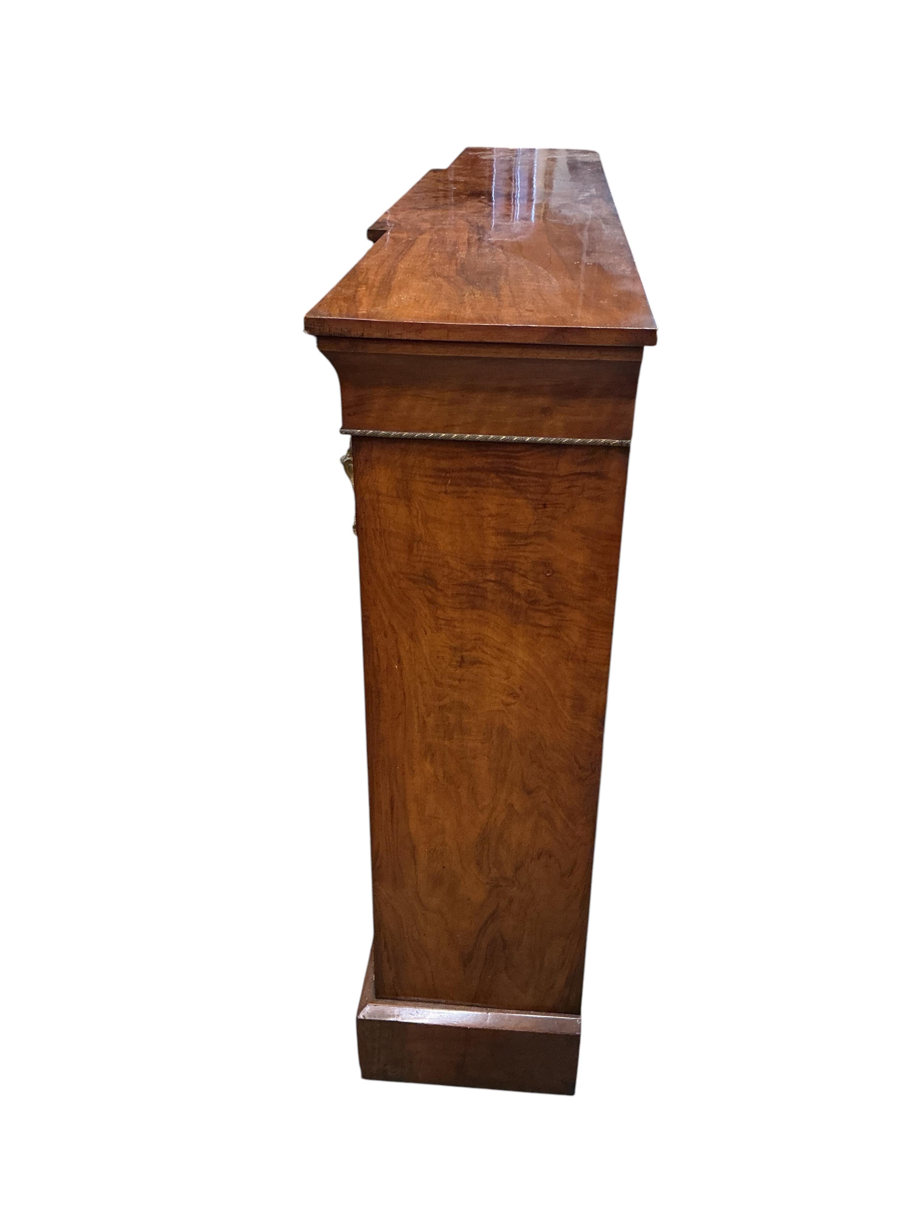 A Victorian inlaid gilt metal mounted breakfront side cabinet, width 176cm, depth 34cm, height 105cm